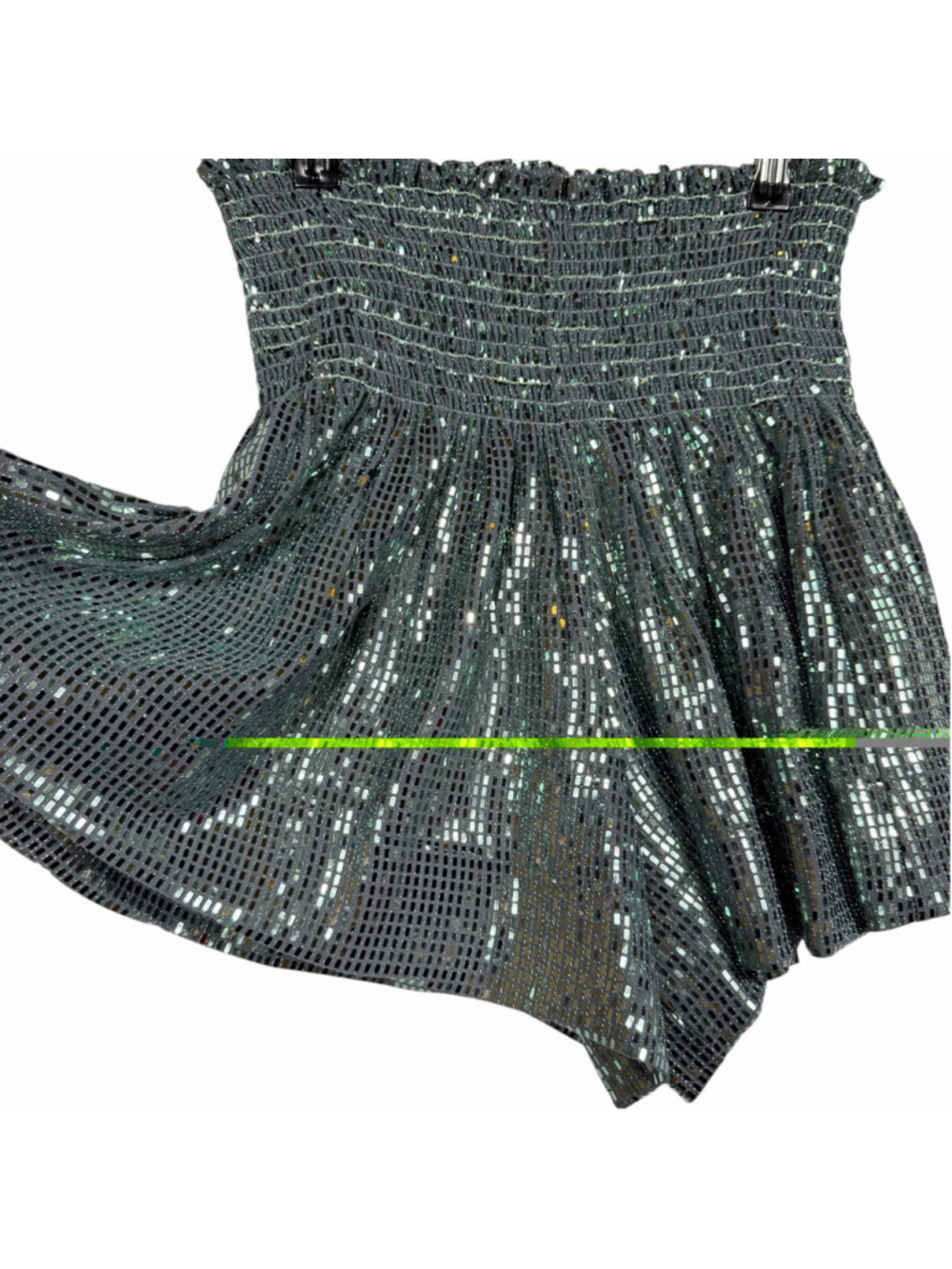 Queen of Sparkles Blue Shiny Pleated Metallic High Waist Women Shorts Size Small - Picture 3 of 10